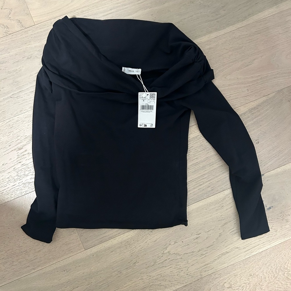 Mango Black Off-Shoulder Long Sleeve Top